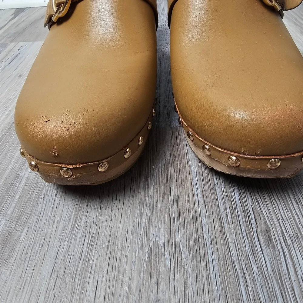 Coach Freya Womens 9.5B Clogs Tan Leather Studded G5158 Boho Retro Mules